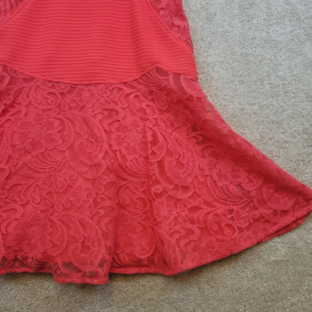 Julia Jordan Ruffle Lace Hem Mini Tank Dress 10‎ Sleeveless Scoop Neck Hot Pink - Picture 3 of 6